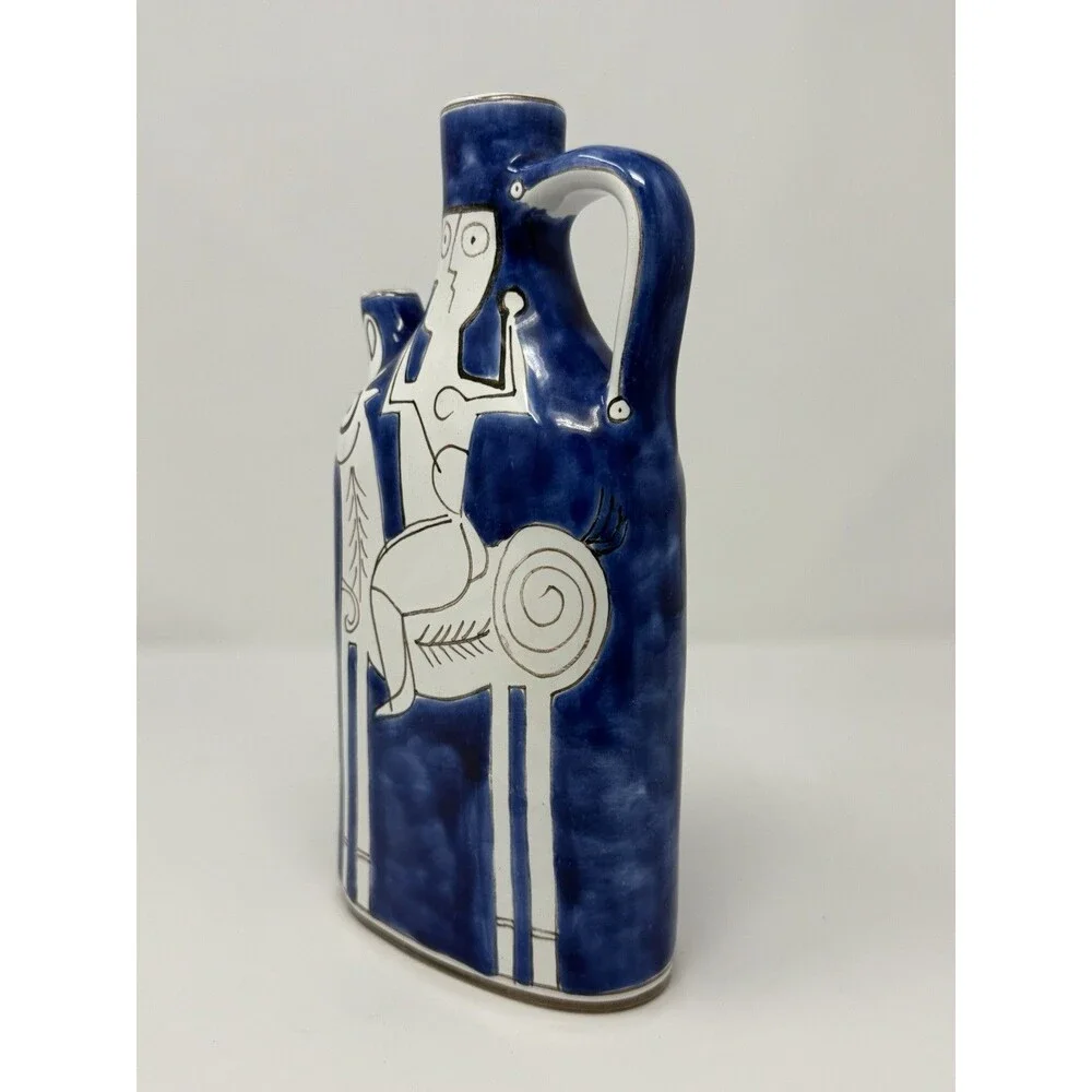 Desimone Hand-Painted Blue & White Ceramic Art Pottery Pitcher Figural